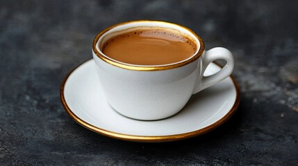 Fototapeta premium A single cup of coffee sits on a saucer