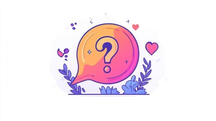 Question mark speech bubble, floral background