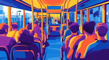 Fototapeta premium Vibrant Abstract Illustration Inside a Colorful Public Bus Scene