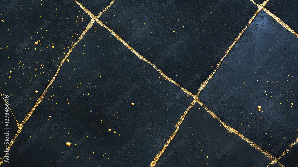 Poster Dark concrete texture with gold wire mesh pattern for design enhancement