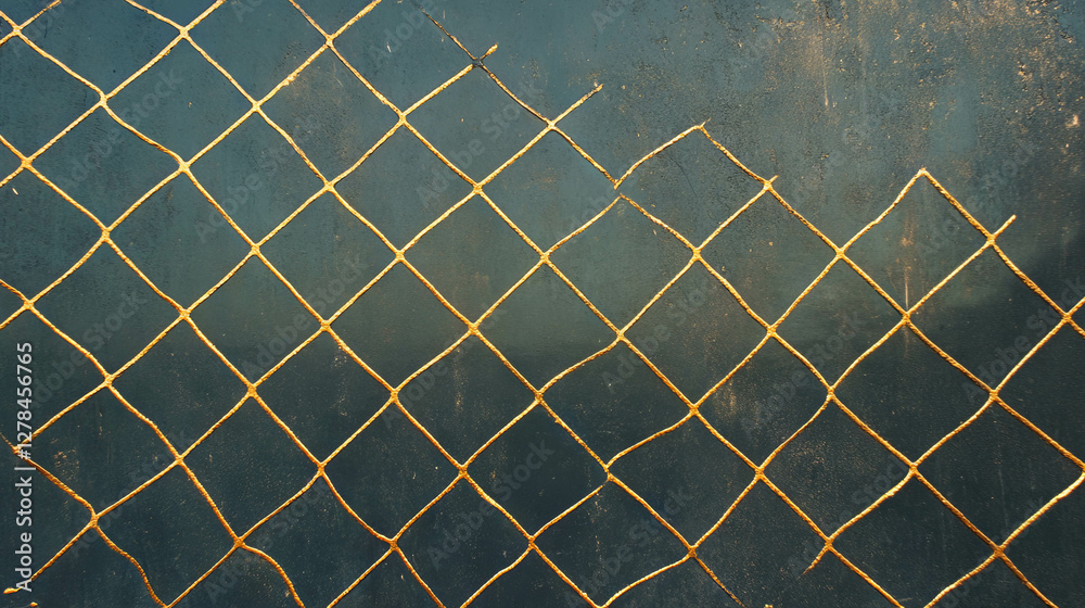 Aufkleber elegant concrete texture with dark gold wire mesh grid pattern for modern design
