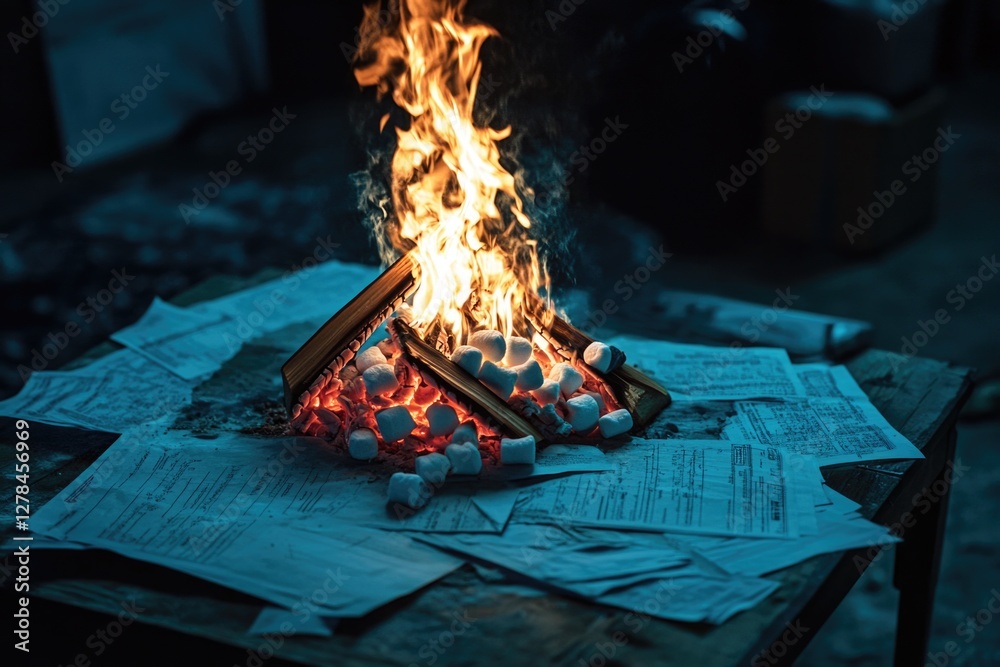 Leinwandbilder a stack of documents or notes resting on a surface, possibly used for study or work
