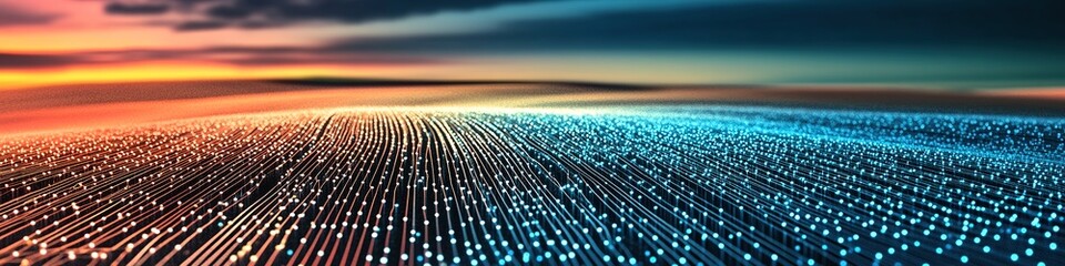 Fototapeta premium Green Agricultural Technology: Abstract Marketing Background with Farm Circuit Board and Crop Growth Neural Pathways. Illuminated Irrigation Capillaries and Eco-Tech Gradient for Macro Biocommunity De