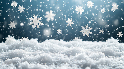 Blue background with falling snowflakes, 3d Illustration Of Snowflakes Falling In The Winter Background. Winter background of snow and frost with free space for your decoration