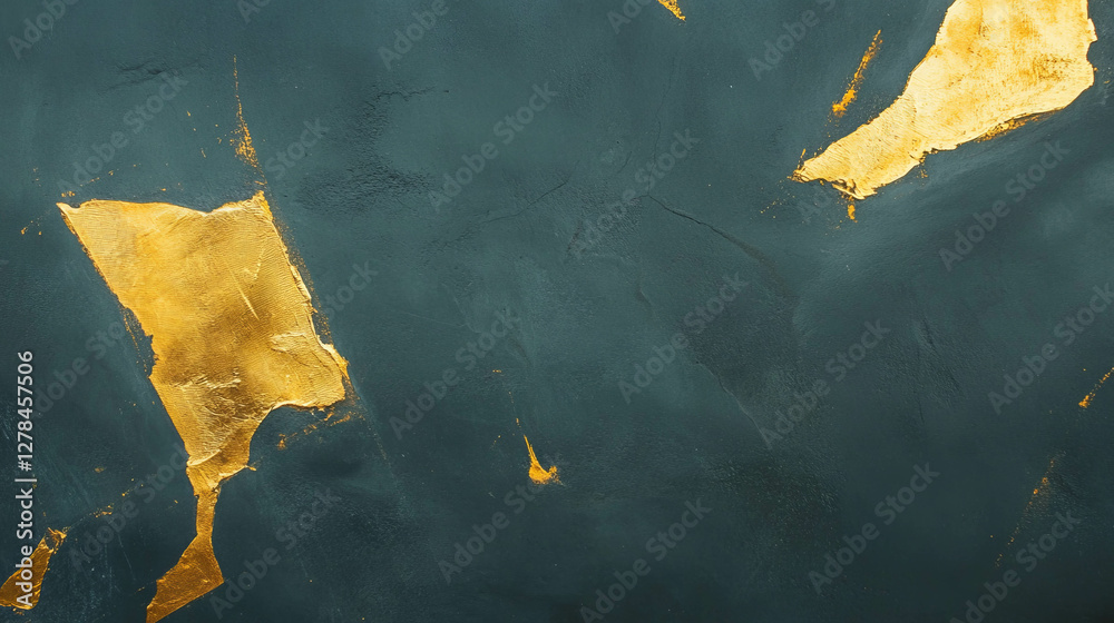Poster abstract concrete texture with gold painted geometric shapes for modern design