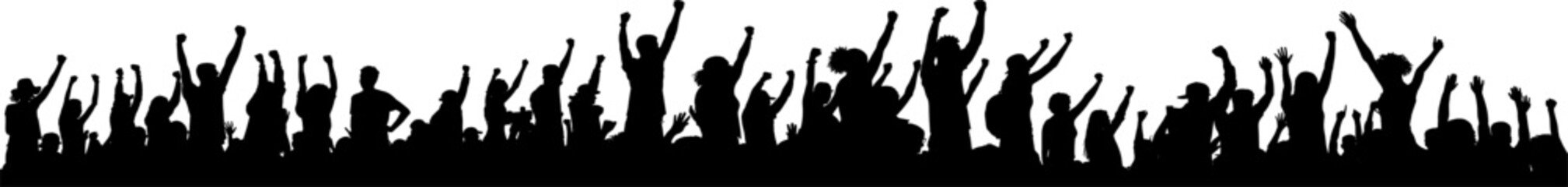 Vektor Silhouetten Körper einer großen Menschenmenge - Jubel und ausgestreckte Arme und Fäuste zur Freude und Zustimmung - Veränderung und Zustimmung - Sieg