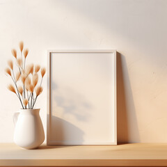 Modern Frame with Dried Flowers Mockup for Art Print Cozy Home Interior White Canvas Minimal Frames