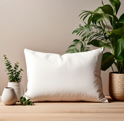 Modern Minimalist Pillow and Plants, Pillow Mockup with Home Interior Background