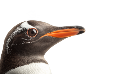Closeup of majestic penguin portrait detailed view of beak and feathers in antarctic wildlife
