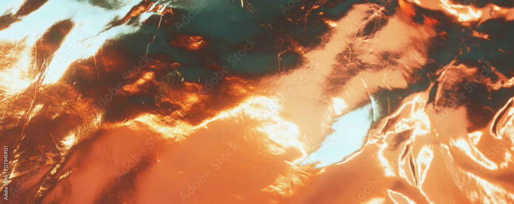 Poster abstract metallic texture of copper gold and white with reflective patterns for design and decor