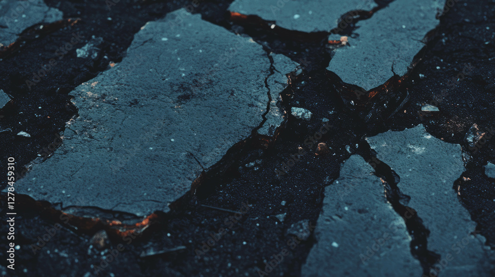Poster cracked black slate texture with deep fissures for design and art projects