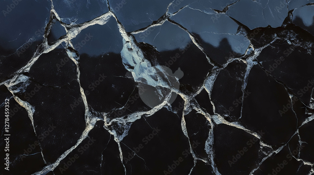 Poster Intricate texture of cracked black slate with deep fissures for design and background