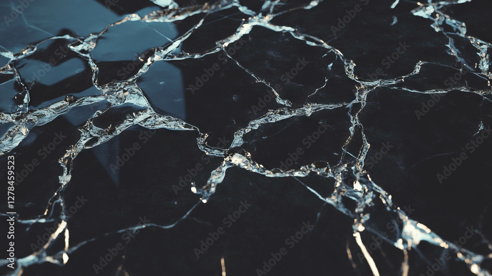 Poster cracked polished black slate texture with deep fractures for elegant background design