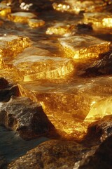 A close-up view of rocks submerged in water with interesting textures and patterns