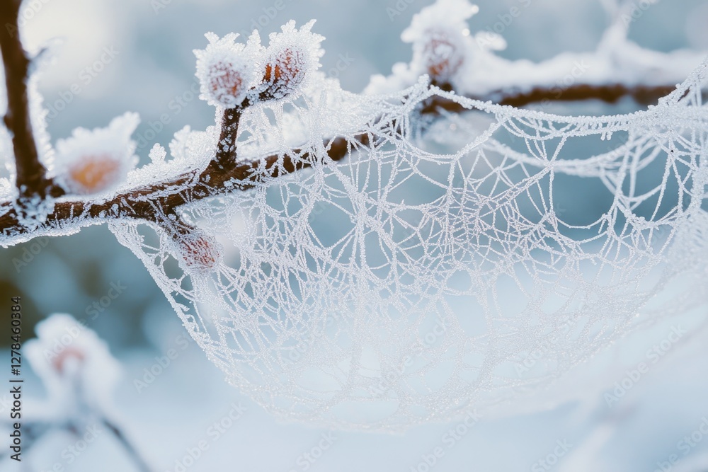 Poster a close-up shot of a tree branch covered in frost, perfect for winter or cold weather themes