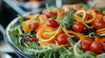 Fresh Vegetables, Cherry Tomatoes, Leafy Greens, Close Up Salad, Bright Healthy Food Image