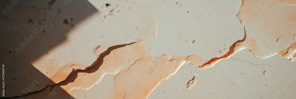 Poster weathered cream beige wall with cracks and shadows for rustic design