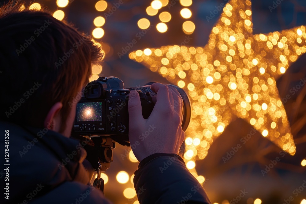 Poster a person capturing a moment of celestial wonder with a camera