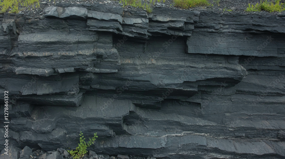 Poster dark grey layered limestone texture for geological studies or background design