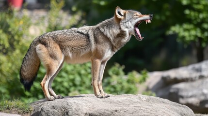Fototapeta premium Loup Grey. Dominantly Alpha Wolf Scream, Canino Animal Mammal