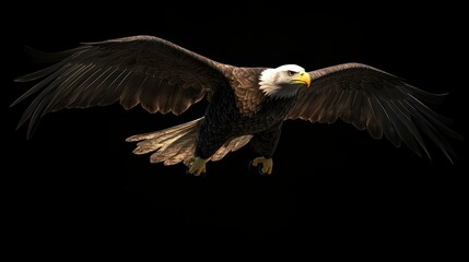 Naklejka premium Bald eagle soaring, dark background, wildlife (1)
