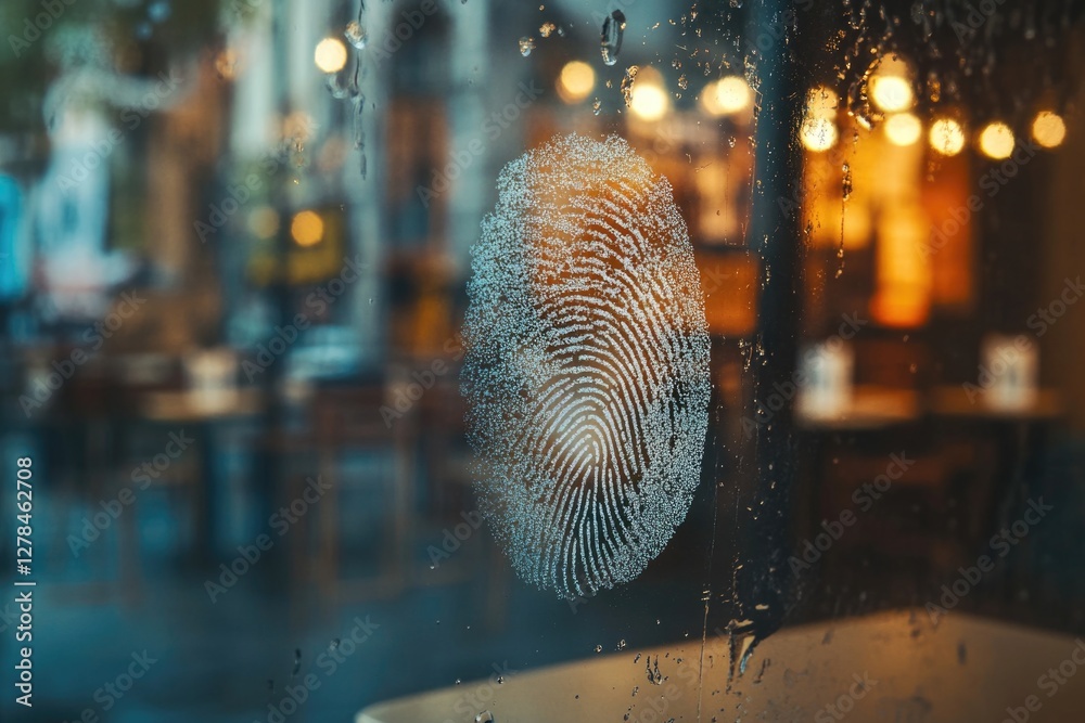 Poster A close-up view of a fingerprint left on a window, suitable for use in crime or mystery scene illustrations
