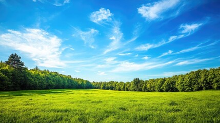 Obraz premium A clear sky over a vast grassland with scattered trees, showcasing the importance of conserving open land and protecting wildlife habitats.