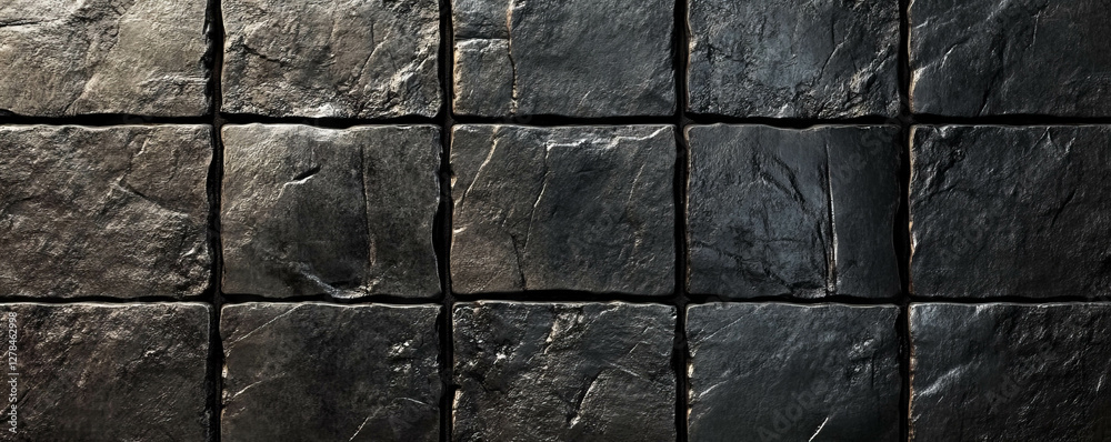 Aufkleber dark stone square grid texture for architectural and interior design background