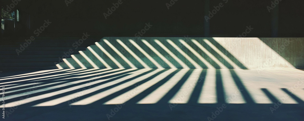 Poster Abstract architectural design with diagonal light and shadow patterns on concrete surface