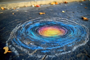 A chalk drawing of a spiral pattern on the ground, great for illustrations, presentations, and more