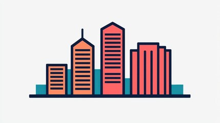 Obraz premium A colorful illustration of a modern city skyline featuring various building shapes and heights, embodying urban architecture and design.
