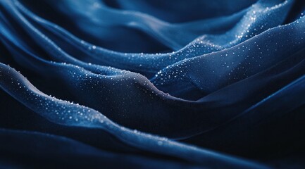 Obraz premium Close-up of dark blue fabric with water droplets. (1)