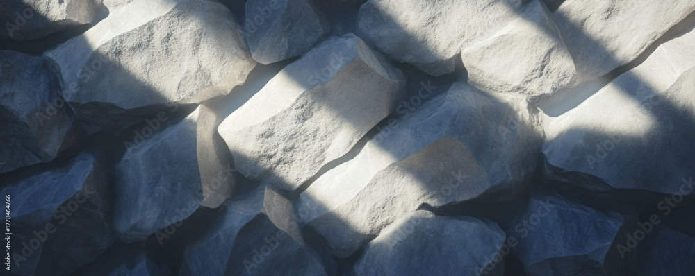 Poster intricate stone wall with deep vertical ribs for architectural design and texture studies