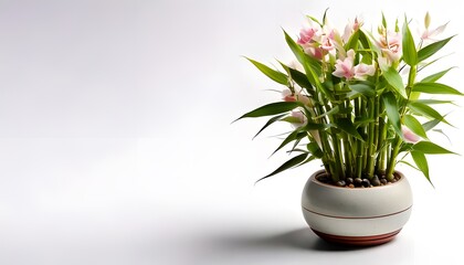 Lucky Bamboo plant in the modern pot, isolated on a white background with ample copy space