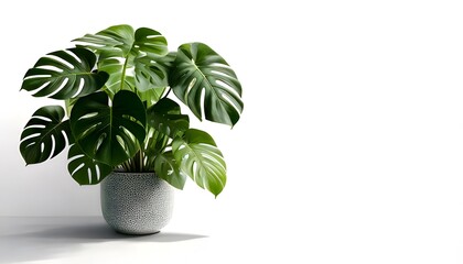 a Monstera plant in a modern pot, isolated on a white background