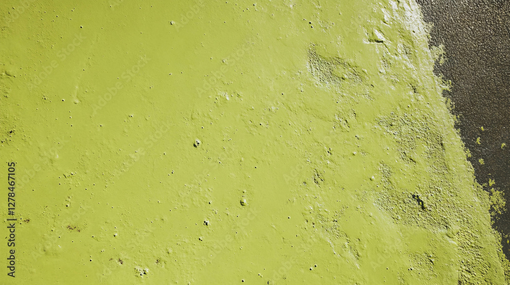 Poster chartreuse moss texture on wet concrete surface for background or design