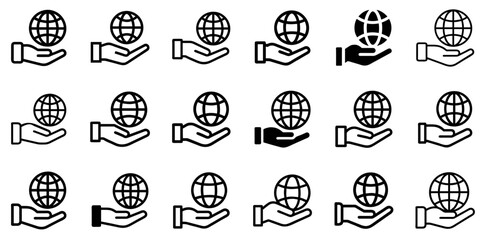 "Hand and Globe Vector Icon Set – Global Connection and Humanity"