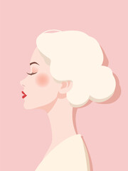 Elegant Woman Profile Minimalist Vector on Soft Pastel Background, Blond hair