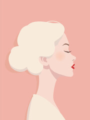 Elegant Woman Profile Minimalist Vector on Soft Pastel Background, Blond hair