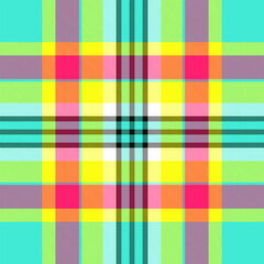 Vibrant, playful plaid pattern in bright, cheerful colors. Perfect for textile design, fashion, websites, or branding projects needing a bold, energetic aesthetic.