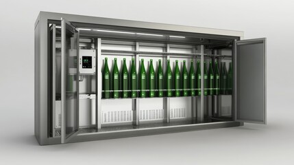 High-speed bottle cleaning machine with rotating spray heads and precision drying system.