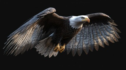 Obraz premium Bald eagle soaring, dark background, wildlife