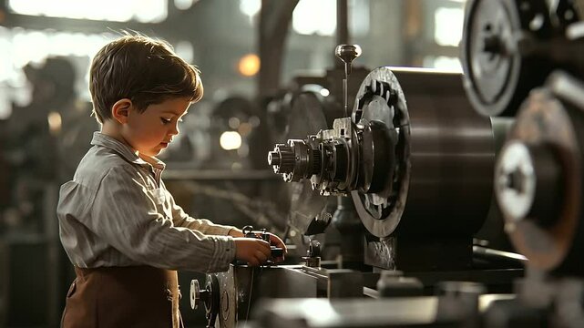 Child labor in a dangerous factory environment
