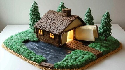 Enchanted Cottage Cake Book Opens to Warm Light