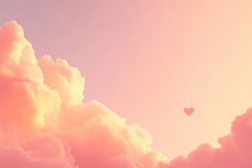 Fototapeta premium Soft Clouds and Heart Symbol in Pastel Sky at Sunrise or Sunset