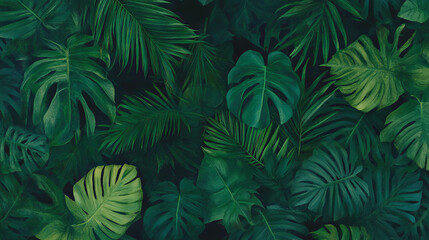 Fototapeta premium Lush tropical forest texture with dense green foliage for design