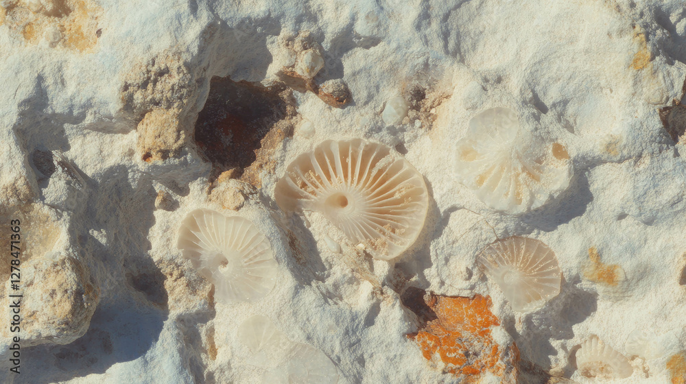 Poster Natural texture of fossil rich limestone with varied fossils for geology enthusiasts