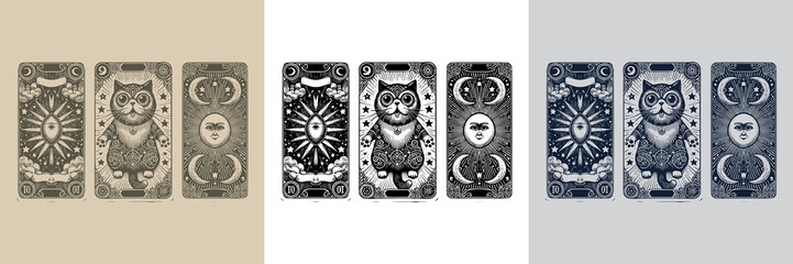 Obraz premium dark fantasy cat vector playing card tattoo design