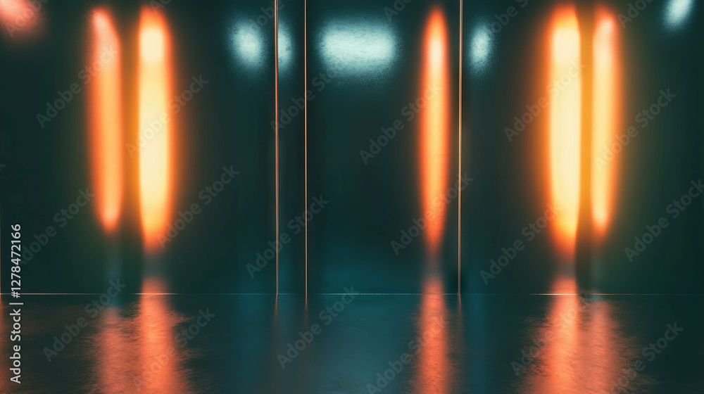Poster glossy black wall with bright light reflection for modern design and decor concepts