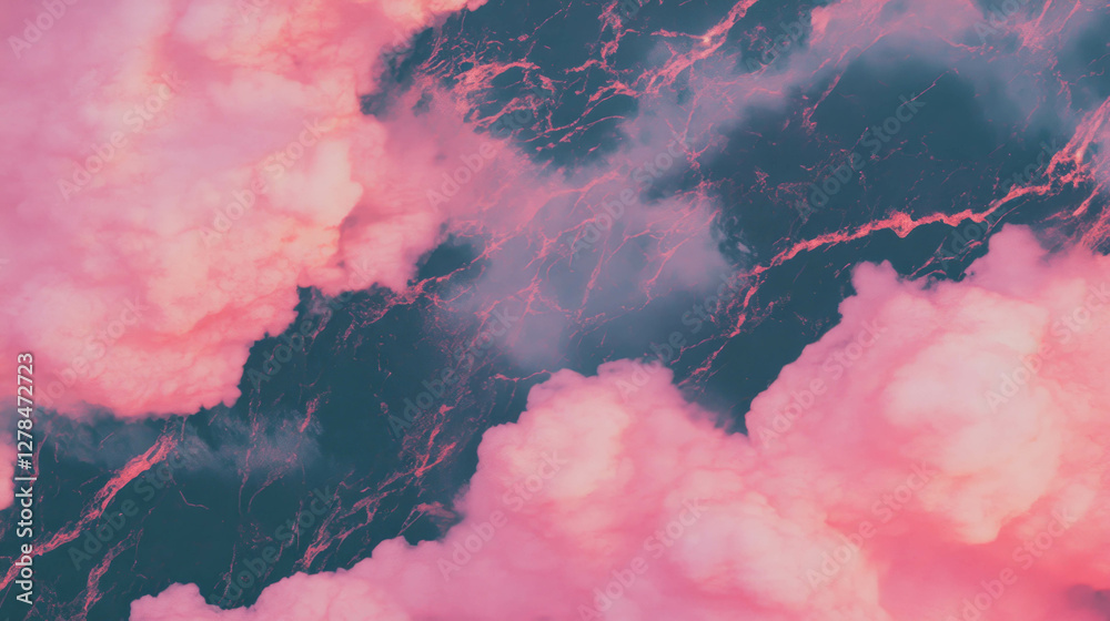 Poster Elegant glossy deep rose pink marble texture with cloud-like pattern for design use